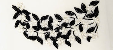 Black And White Hand Embroidered Beaded Floral Applique, Beaded Floral Motif, 1 Pc